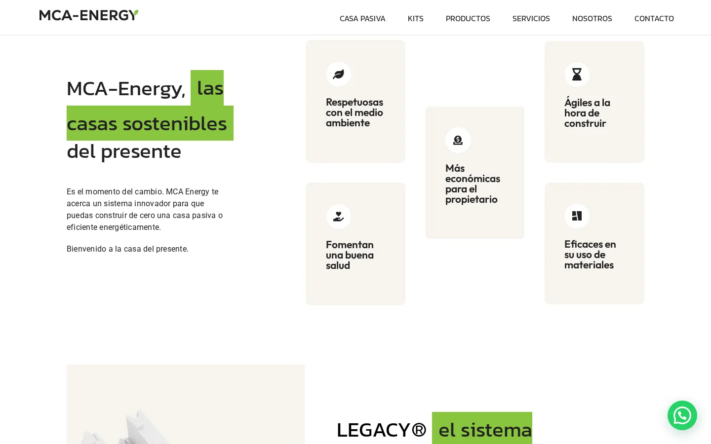 Sección «Las casas sostenibles del presente» de mca-energy.es