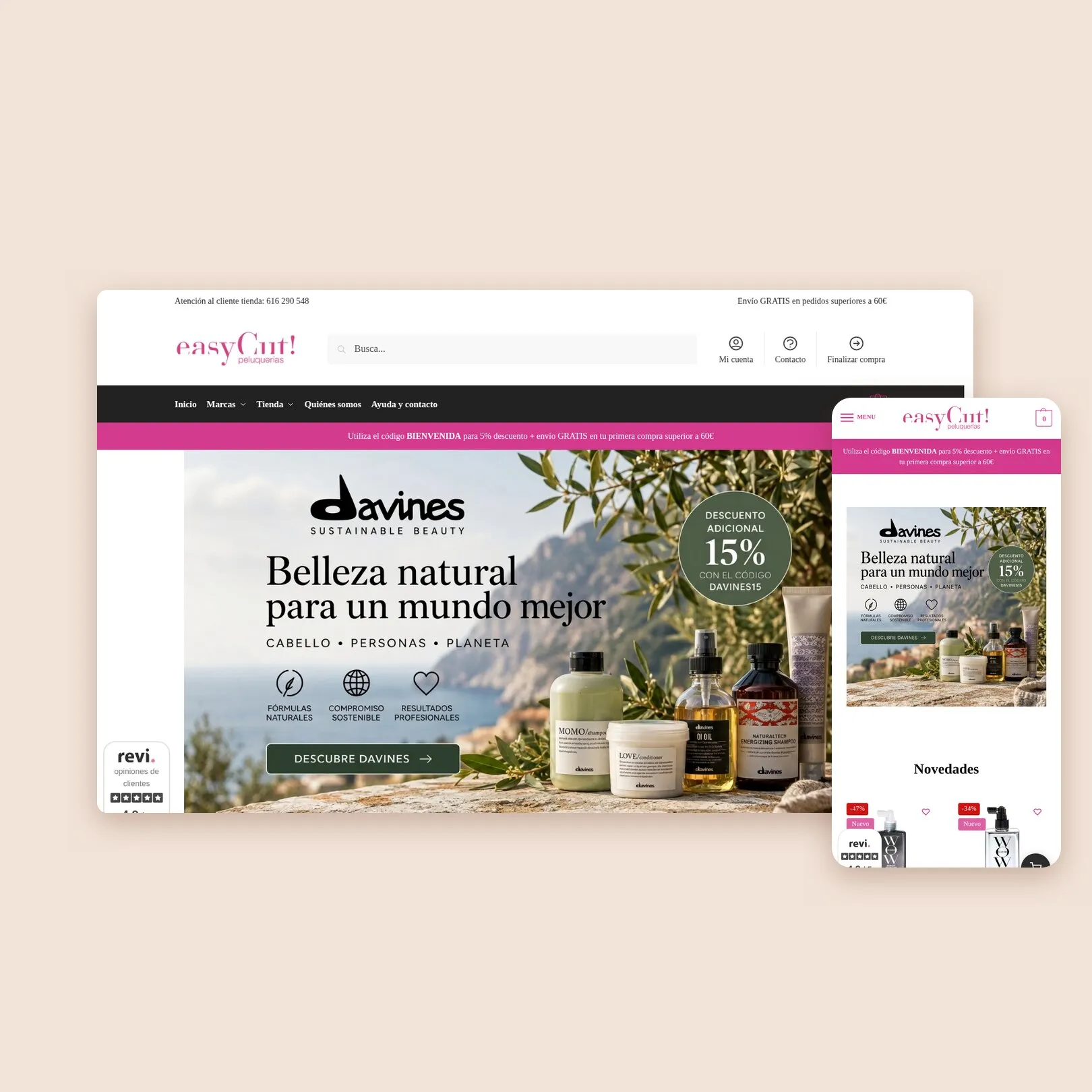La tienda online de easyCut en escritorio y en móvil
