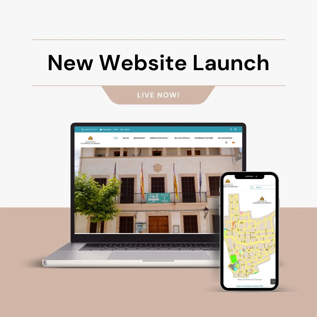 Portátil y móvil mostrando la nueva web del Ajuntament de Vilafranca de Bonany