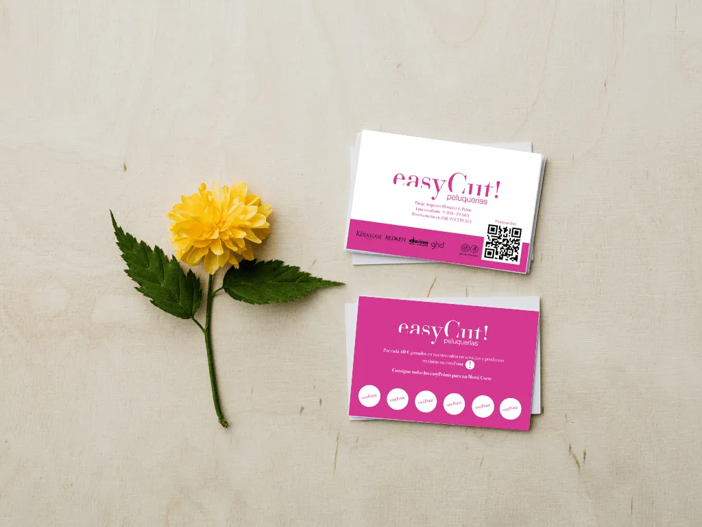 Tarjetas de visita de easyCut en rosa y blanco